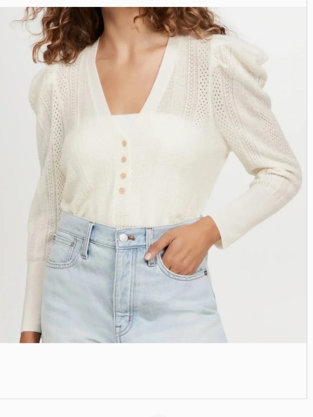 Veronica Beard Kirka Henley Pullover Puff Sleeve Button Sweater XS